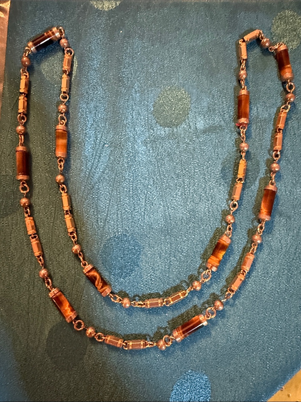 Tiger Eye Beaded Long Necklace - Brown Gemstone Chain